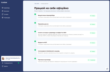 Статус відкриття ФОП у кабінеті Taxbox